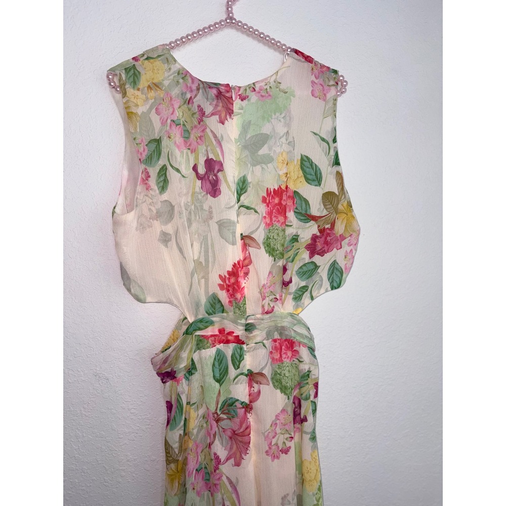 Zara Floral Cut-Out Midi Dress XL Cream Pink New Ruffle V-Neck Fairycore party - Picture 10 of 16